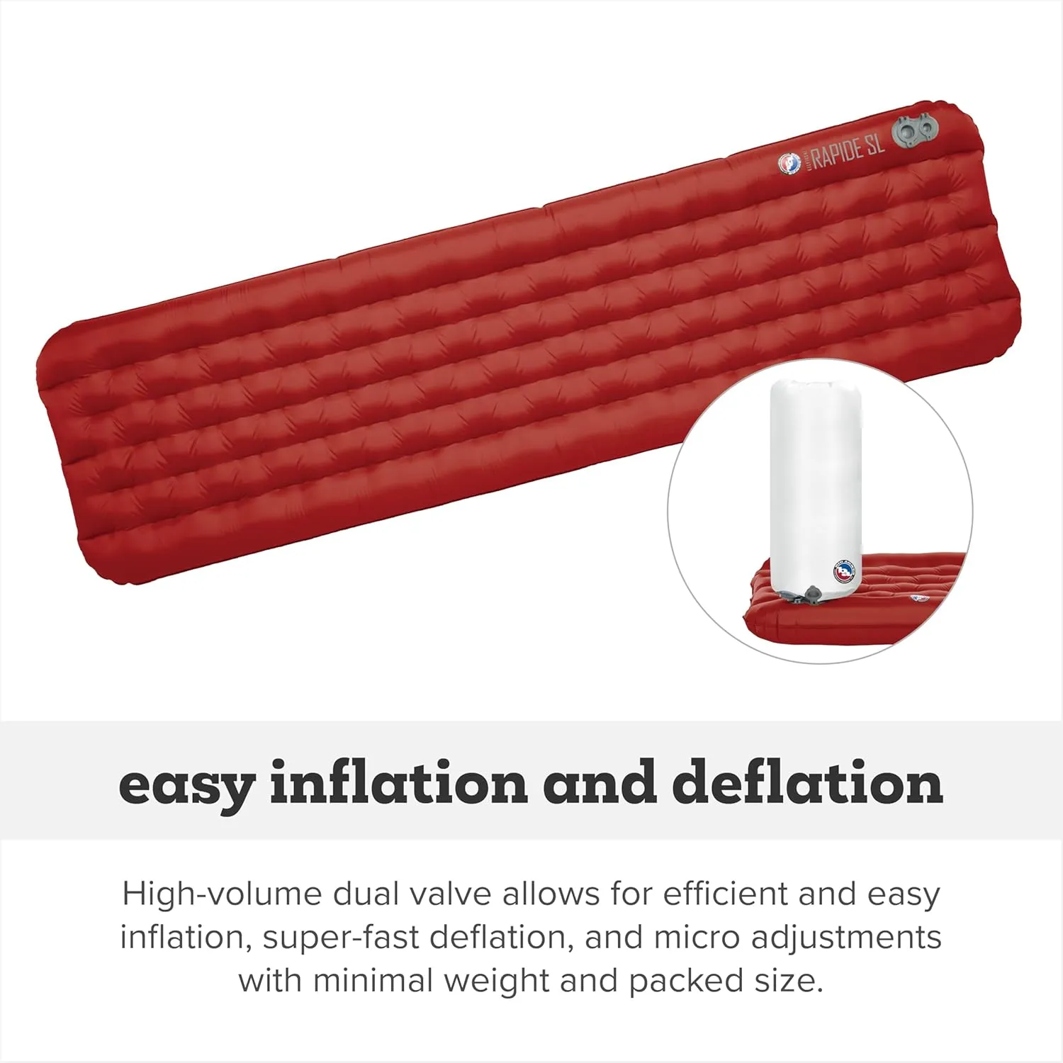 Big Agnes Rapide SL - Insulated Sleeping Pad, Ultralight, All Season Compact Backpacking and Hiking, Pumphouse Sack Included, Orange, 40X72 Double Wide