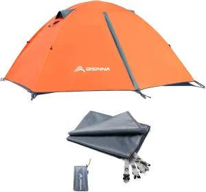 BISINNA 4 Person Backpacking Tent with Matching 4 Person Tent Footprint,Easy Setup Tent with Waterproof Camping Tarp for Outdoor Hiking