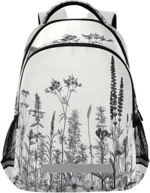 Black and White Flowers Design Waterproof Backpack - Casual Outdoor Sports Daypack with Ergonomic Shoulder Straps#380