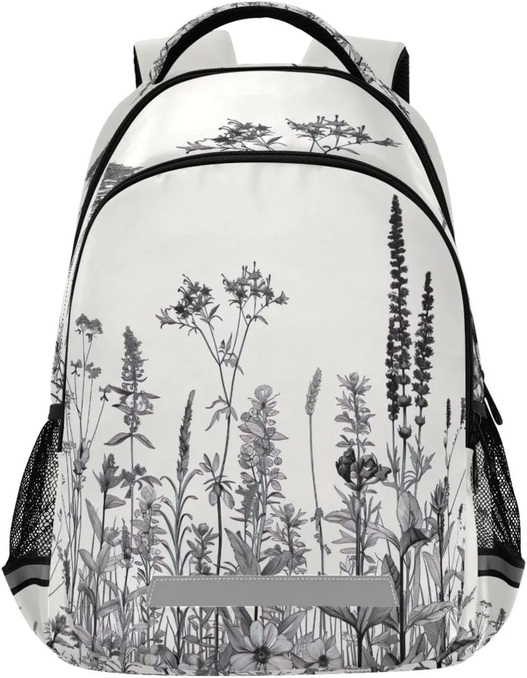 Black and White Flowers Design Waterproof Backpack - Casual Outdoor Sports Daypack with Ergonomic Shoulder Straps#380