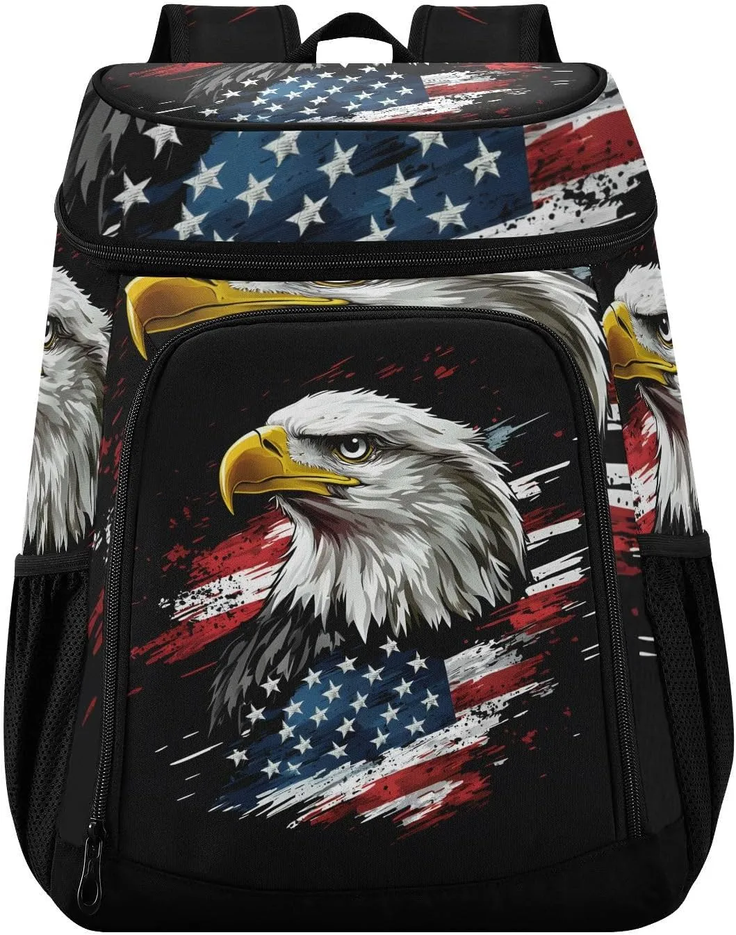 Black Bald Eagle American Flag Cooler Backpack Cooler Insulated Leak Proof Lunch Backpack 36 Cans Waterproof Soft for Men Women Picnic Hiking Camping Beach