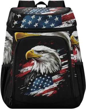 Black Bald Eagle American Flag Cooler Backpack Cooler Insulated Leak Proof Lunch Backpack 36 Cans Waterproof Soft for Men Women Picnic Hiking Camping Beach