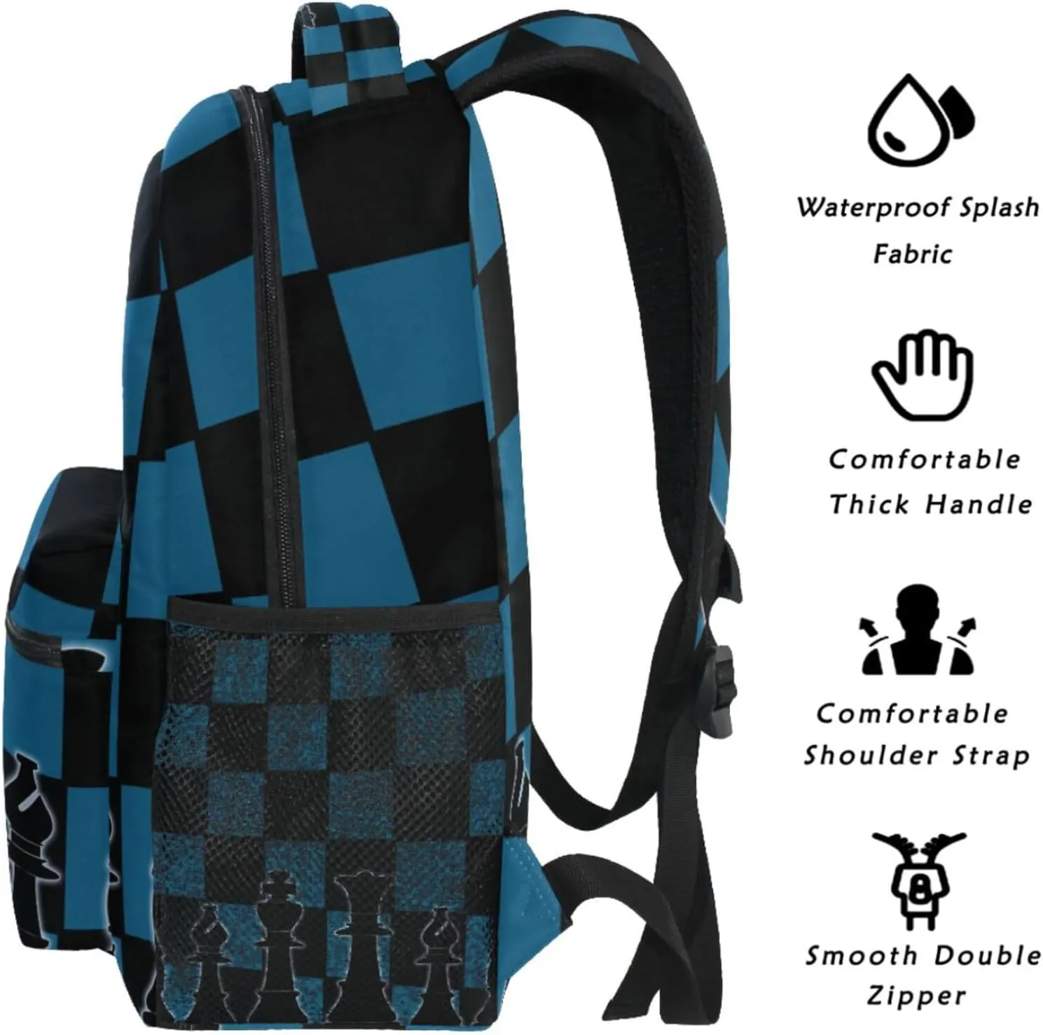 Black Blue Chess Board Backpack Bookbag Daypack Travel Hiking Camping School Laptop Bag