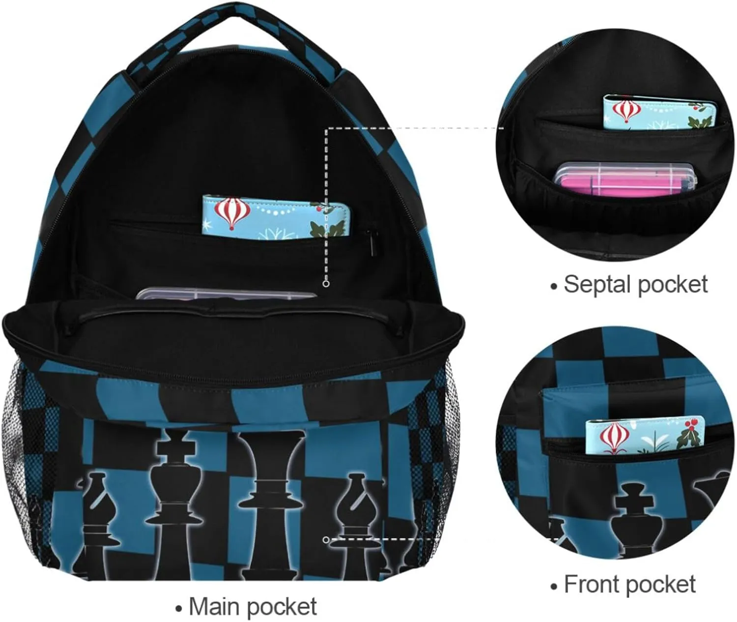 Black Blue Chess Board Backpack Bookbag Daypack Travel Hiking Camping School Laptop Bag