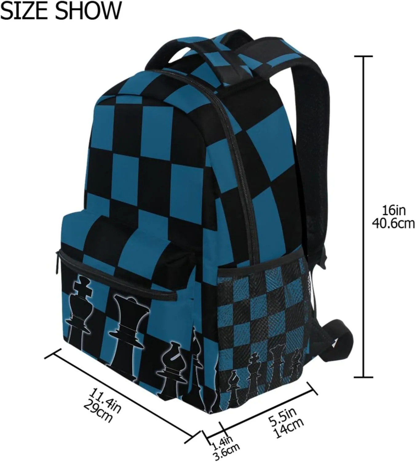 Black Blue Chess Board Backpack Bookbag Daypack Travel Hiking Camping School Laptop Bag