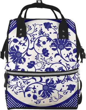 Blue And White Porcelain Pattern Pattern Mummy Diaper Bag Backpack Durable Maternity Baby Nappy Casual Shoulder Bags Travel Hiking Outdoor Pack