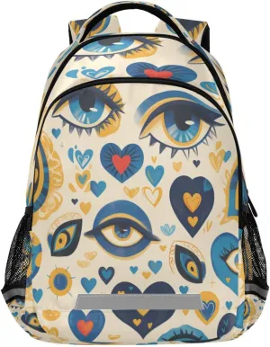 Blue Evil Eye Design Waterproof Backpack - Casual Outdoor Sports Daypack with Ergonomic Shoulder Straps#514