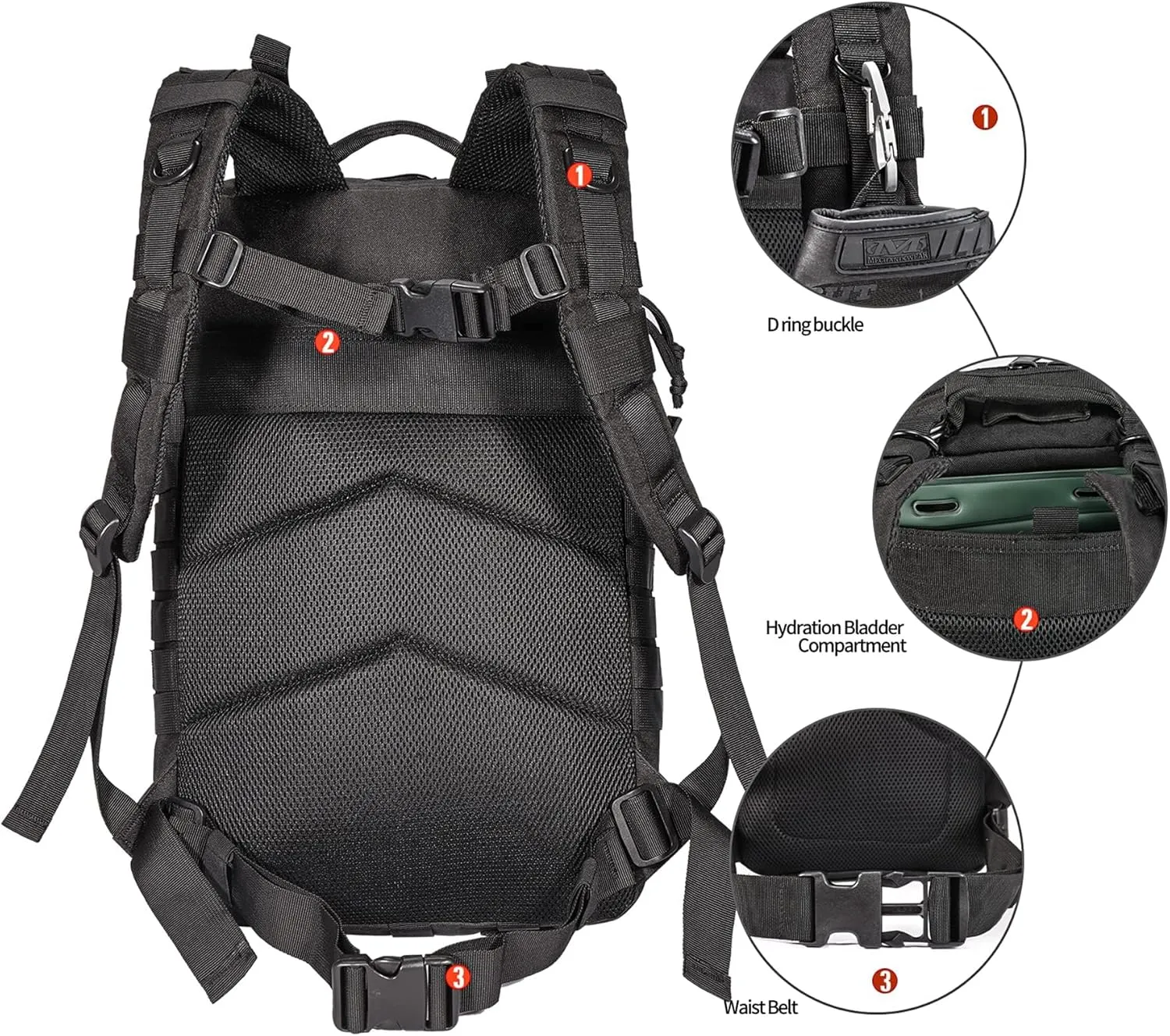 BOMTURN Tactical Military Backpack Molle Bag: 45L Waterproof Large Backpack Rucksack Army 3 Day Assault Survival Bag Pack
