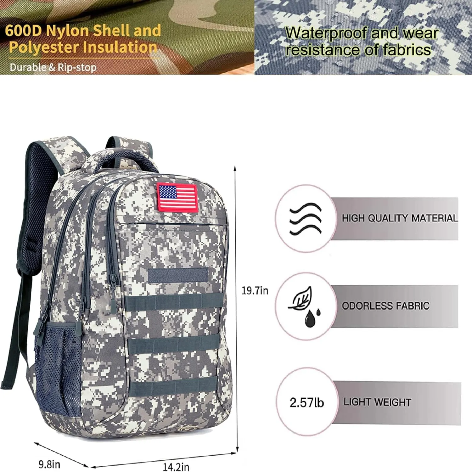 Boys Backpack for School,Military Teen Boys Backpack with USB Charging Pot,Camo Backpack Men 40L