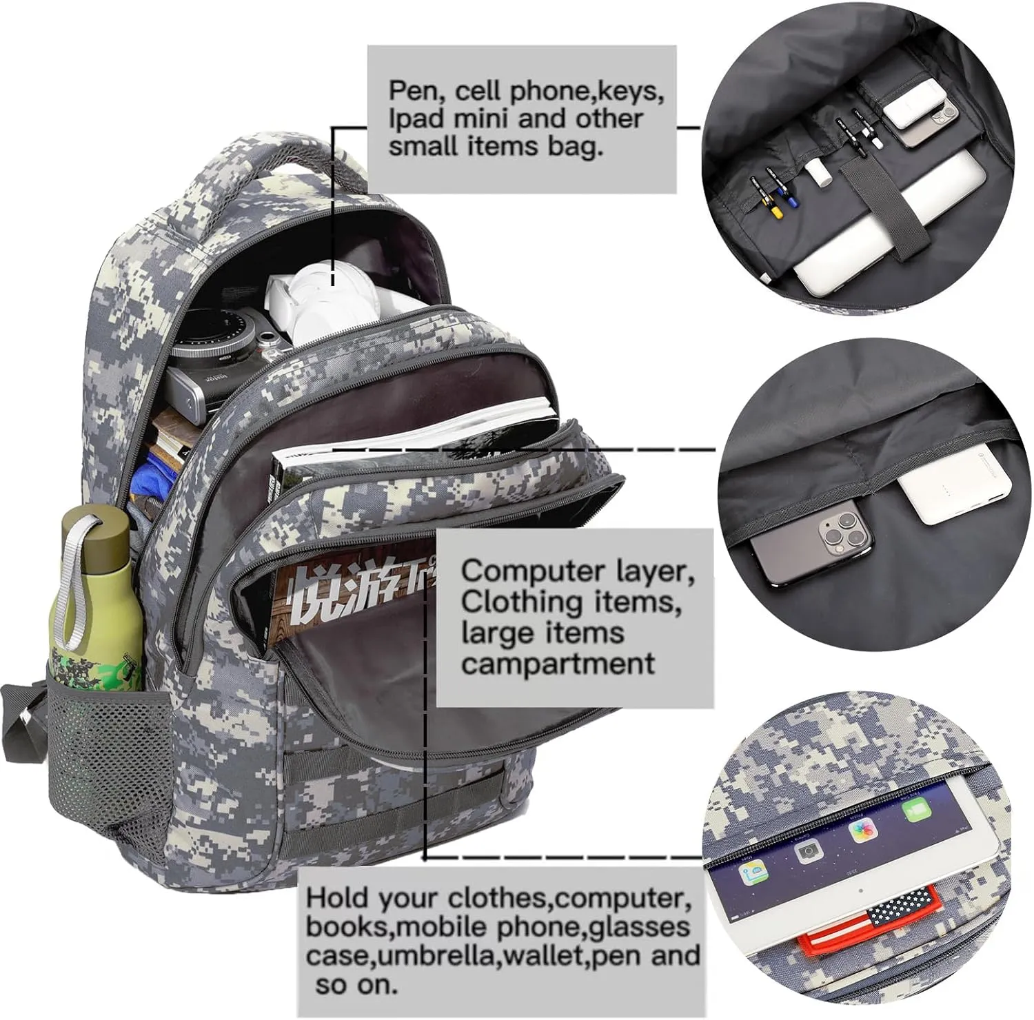 Boys Backpack for School,Military Teen Boys Backpack with USB Charging Pot,Camo Backpack Men 40L
