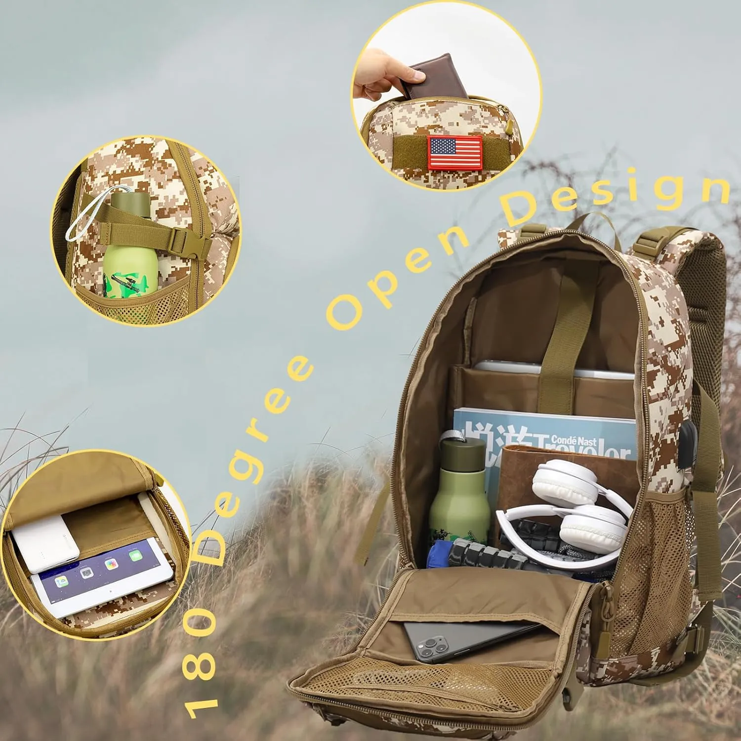 Boys Backpack for School,Military Teen Boys Backpack with USB Charging Pot,Camo Backpack Men 40L