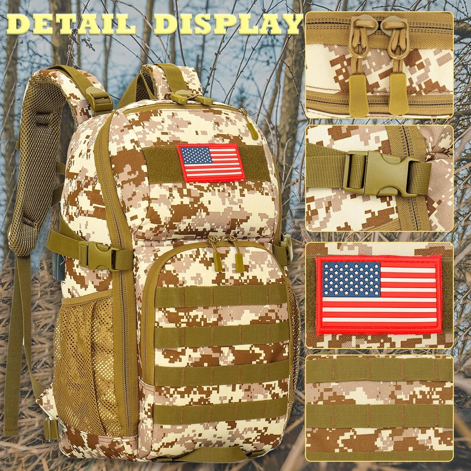 Boys Backpack for School,Military Teen Boys Backpack with USB Charging Pot,Camo Backpack Men 40L