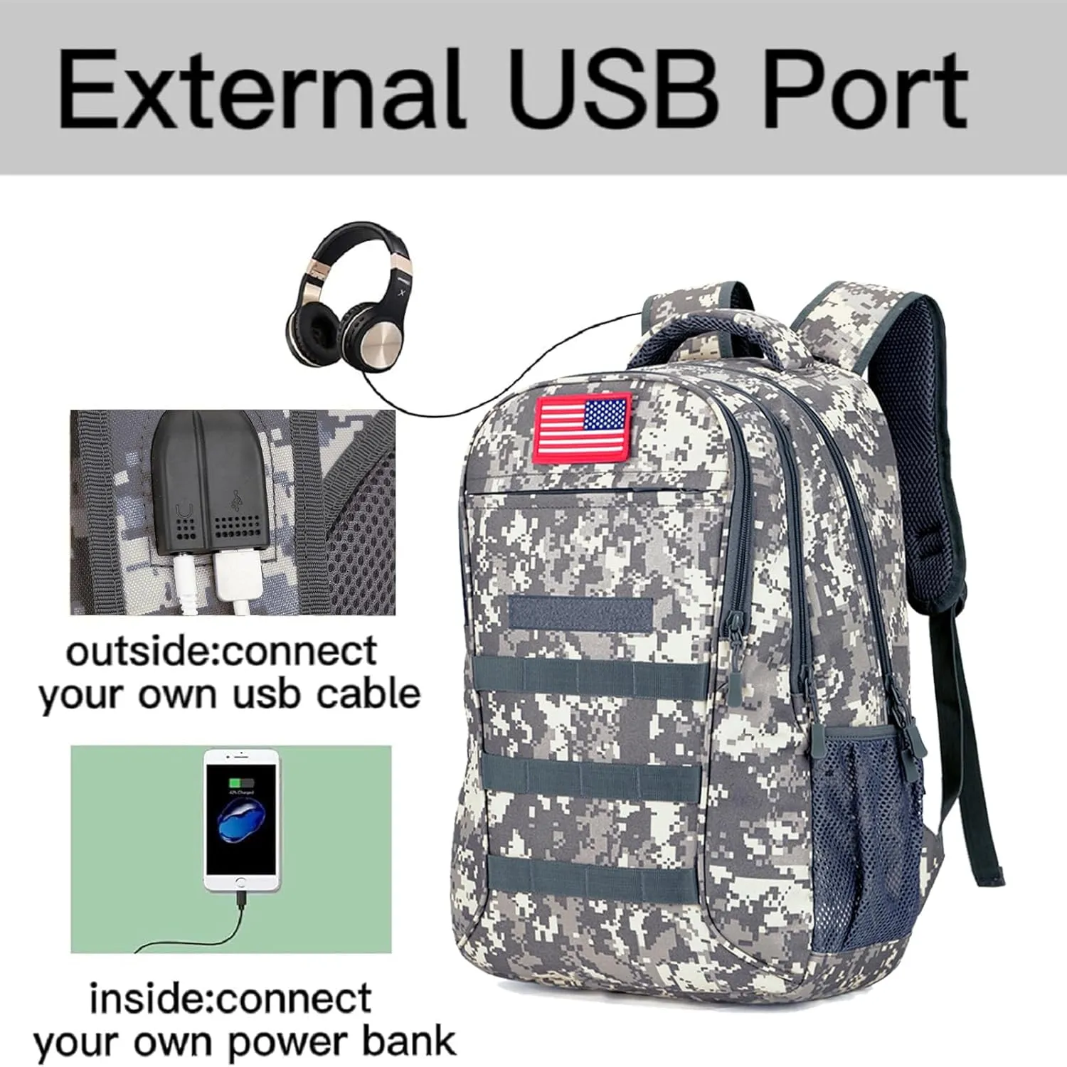 Boys Backpack for School,Military Teen Boys Backpack with USB Charging Pot,Camo Backpack Men 40L