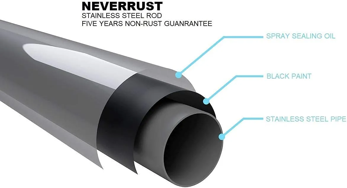 BRIOFOX Shower Curtain Rod 43-73 Inches Matte Black, Never Rust and Non-Fall Down Spring Tension Rod, Stainless Steel
