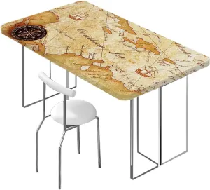 Brown Fitted Table Cover for Square Tables Treasure Hunt Map with Small Compass Tablecloth Fitted Rectangle Elastic Edged Table Cover Waterproof ?Fabric Bohemian Style Fits up 4 Foot Tables