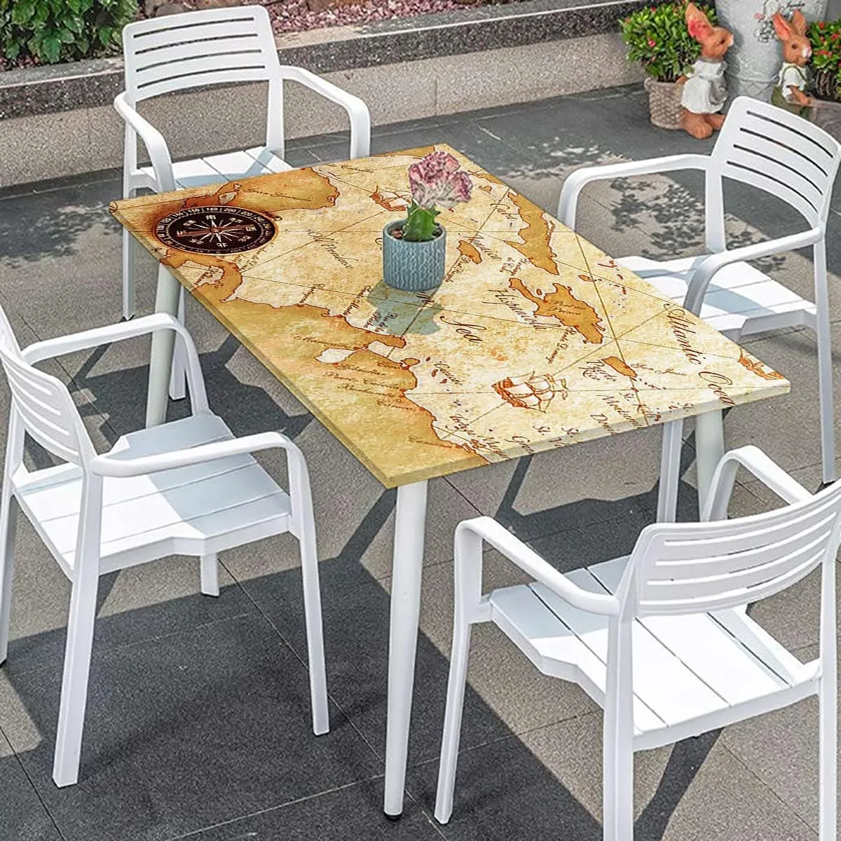 Brown Fitted Table Cover for Square Tables Treasure Hunt Map with Small Compass Tablecloth Fitted Rectangle Elastic Edged Table Cover Waterproof ?Fabric Bohemian Style Fits up 4 Foot Tables
