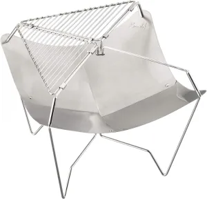BUNDOK Lotus BD-499 Bonfire Stand, Stainless Steel, Storage Case, Compact, Silver, Small
