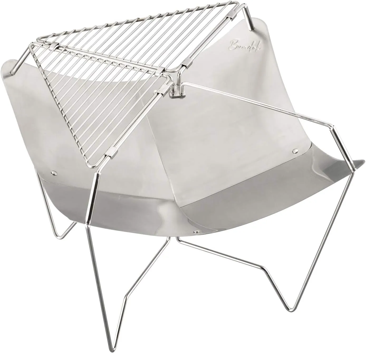 BUNDOK Lotus BD-499 Bonfire Stand, Stainless Steel, Storage Case, Compact, Silver, Small