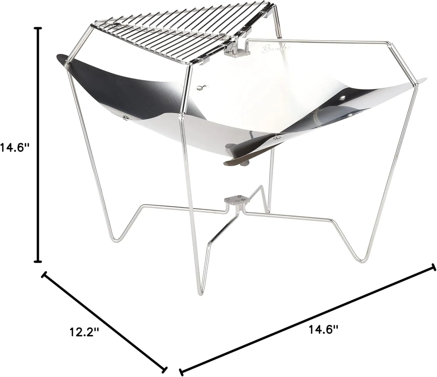 BUNDOK Lotus BD-499 Bonfire Stand, Stainless Steel, Storage Case, Compact, Silver, Small