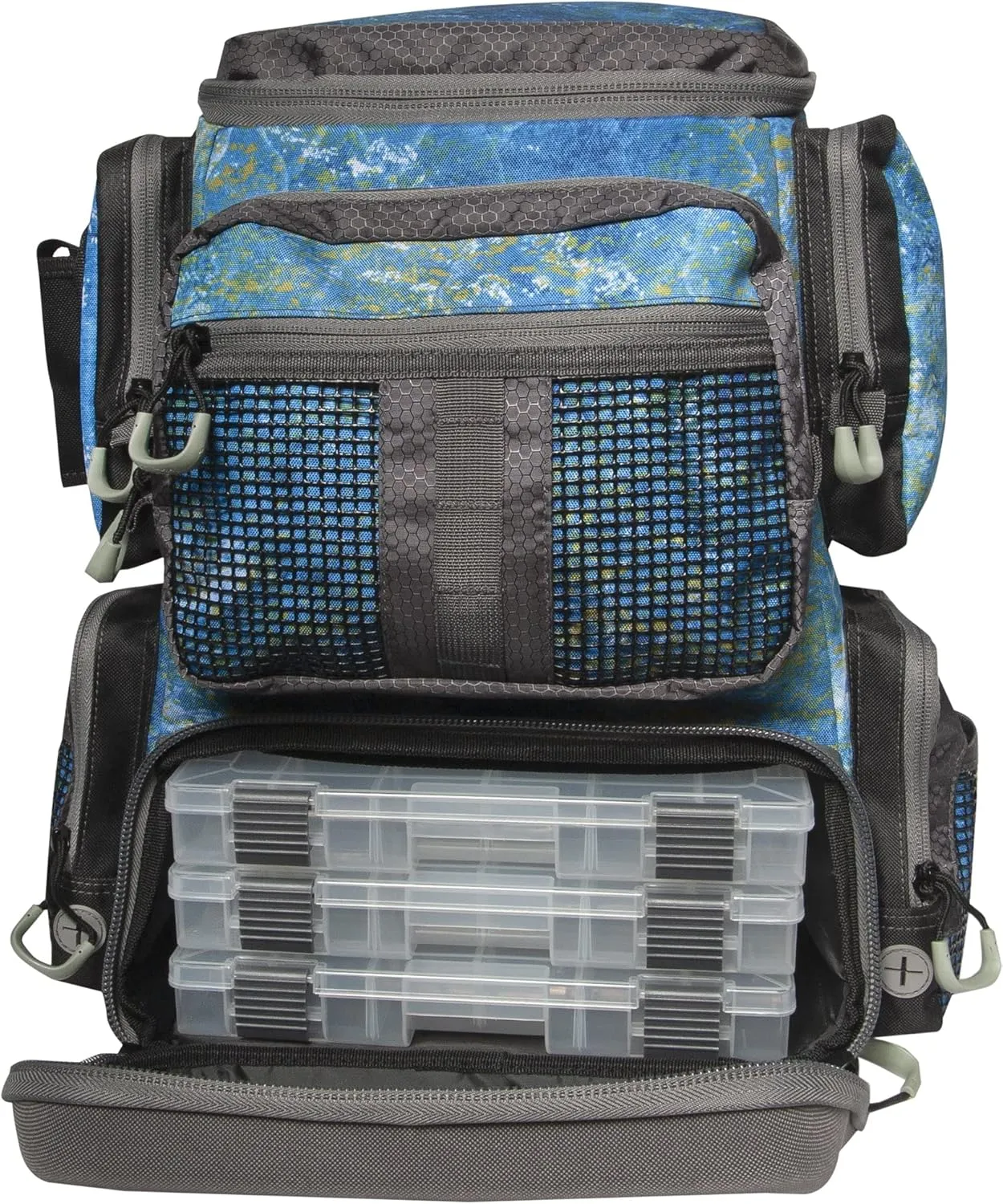 Calcutta Squall Tactical Tackle Backpack | Mossy Oak Shoreline Pattern | 3 3600 Tackle Trays | Durable Fishing Tackle Bag | Padded Backpack Straps | 2 Leader Wheel Pockets