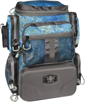 Calcutta Squall Tactical Tackle Backpack | Mossy Oak Shoreline Pattern | 3 3600 Tackle Trays | Durable Fishing Tackle Bag | Padded Backpack Straps | 2 Leader Wheel Pockets