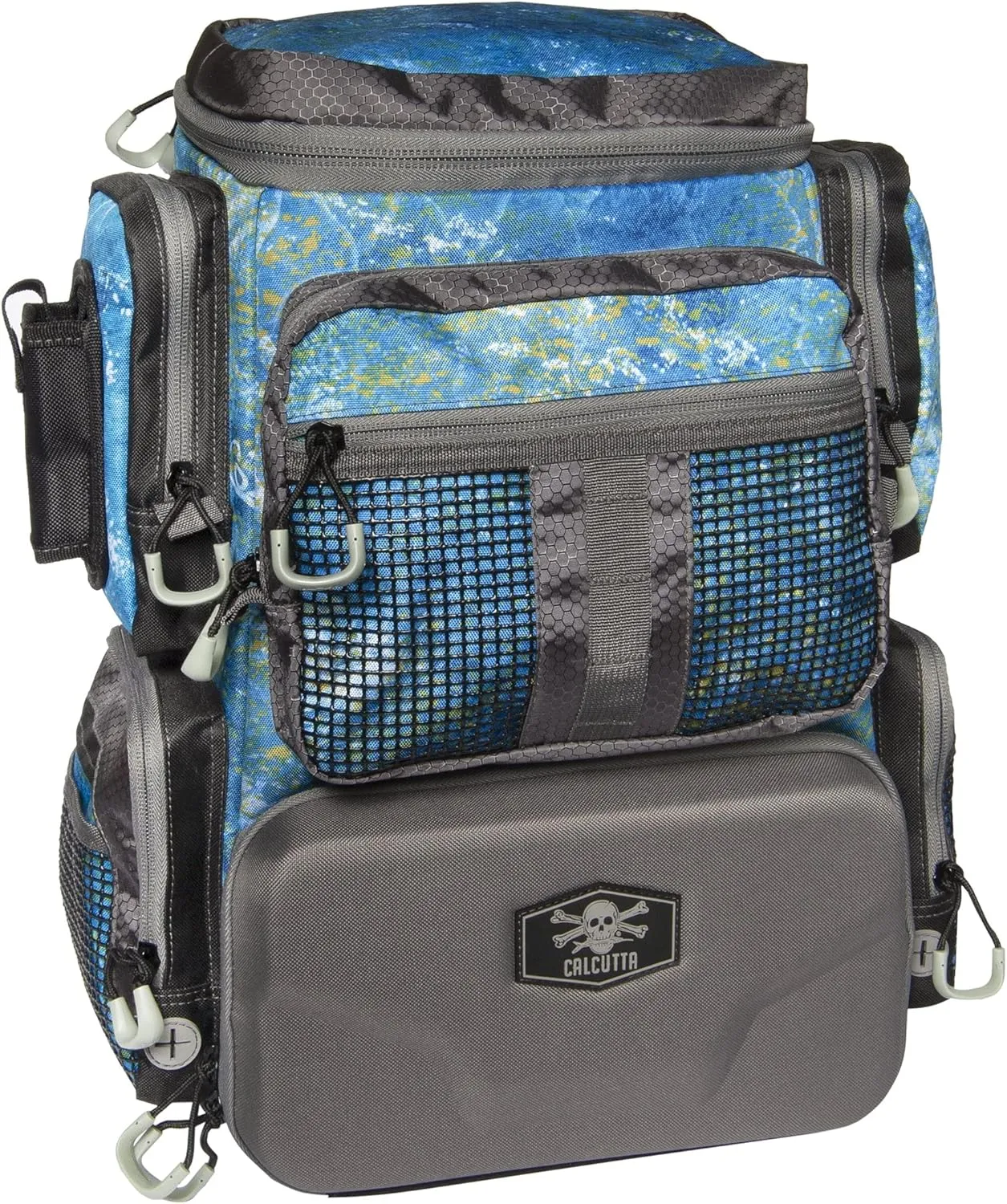 Calcutta Squall Tactical Tackle Backpack | Mossy Oak Shoreline Pattern | 3 3600 Tackle Trays | Durable Fishing Tackle Bag | Padded Backpack Straps | 2 Leader Wheel Pockets