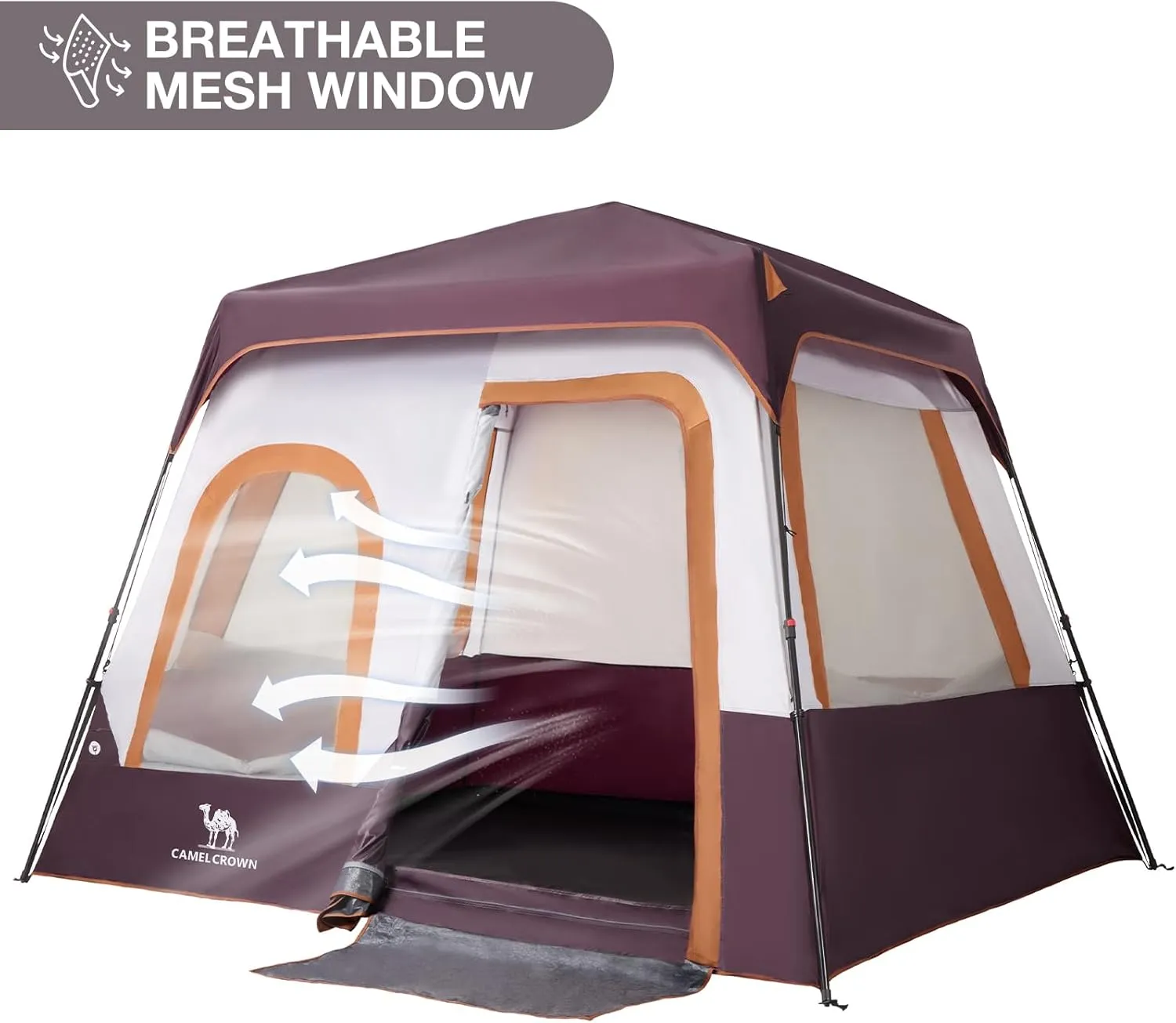CAMEL CROWN Cabin Tent with 1-Minute Setup, 5/6 Person Instant Tent with with Pre-Attached Poles,Weatherproof Floor