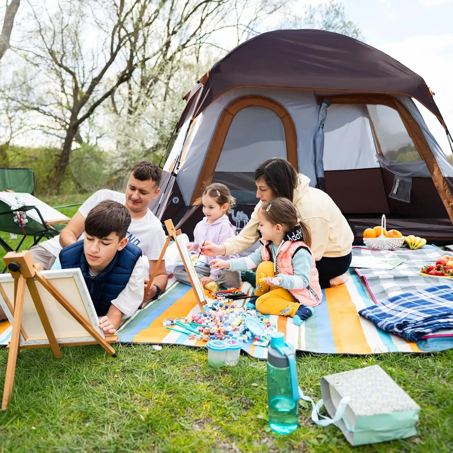 CAMEL CROWN Cabin Tent with 1-Minute Setup, 5/6 Person Instant Tent with with Pre-Attached Poles,Weatherproof Floor