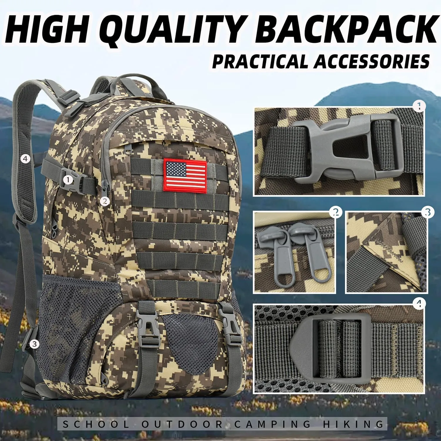 Camo Backpack for boys, Teen Boys Backpacks for School, Camo Bookbag for kid,Small Tactica Backpack for outdoor 30L