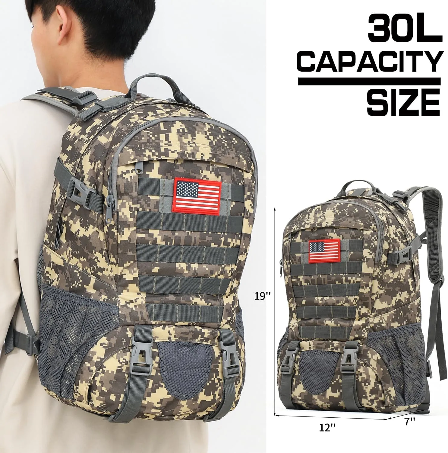 Camo Backpack for boys, Teen Boys Backpacks for School, Camo Bookbag for kid,Small Tactica Backpack for outdoor 30L