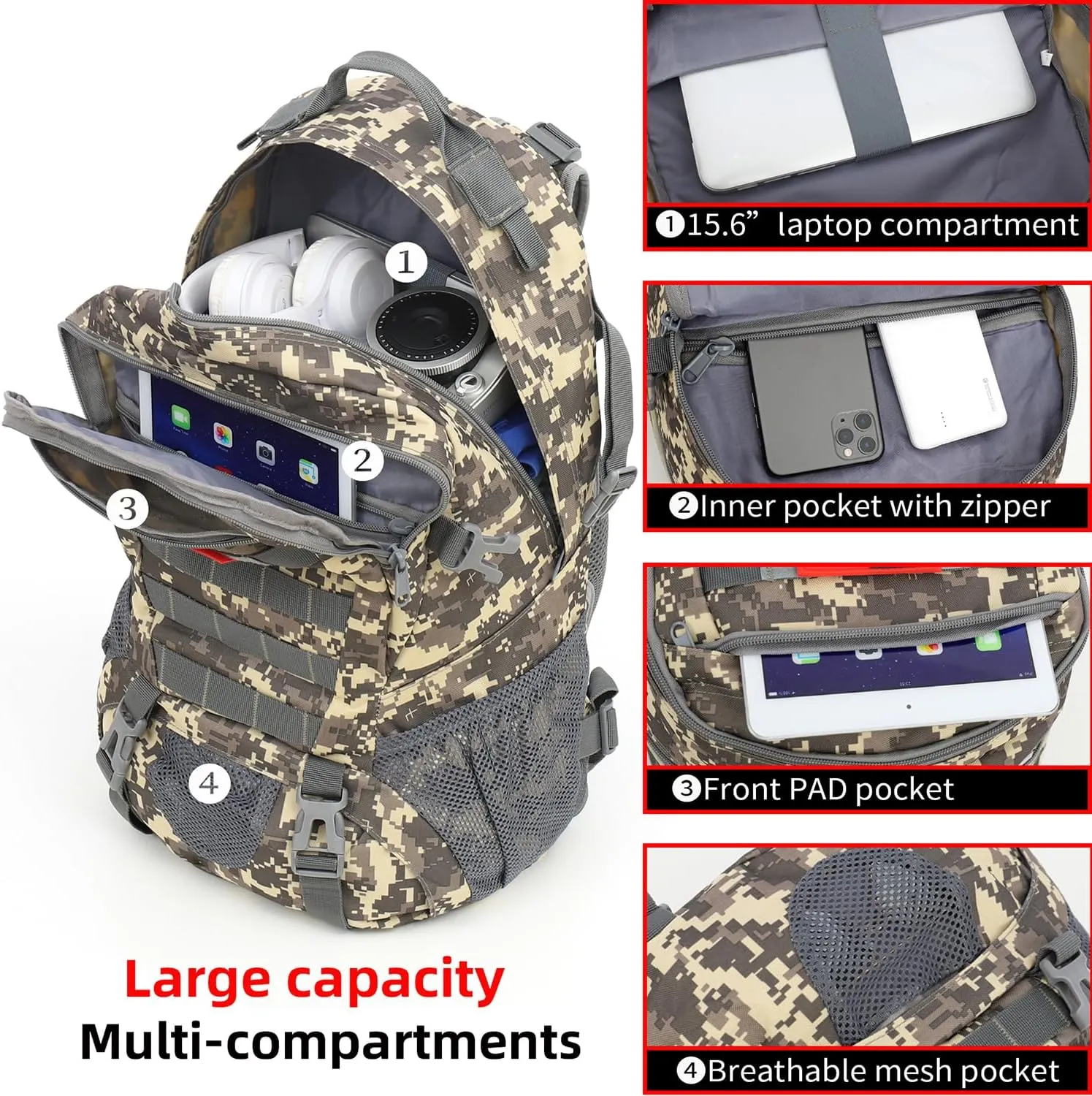 Camo Backpack for boys, Teen Boys Backpacks for School, Camo Bookbag for kid,Small Tactica Backpack for outdoor 30L