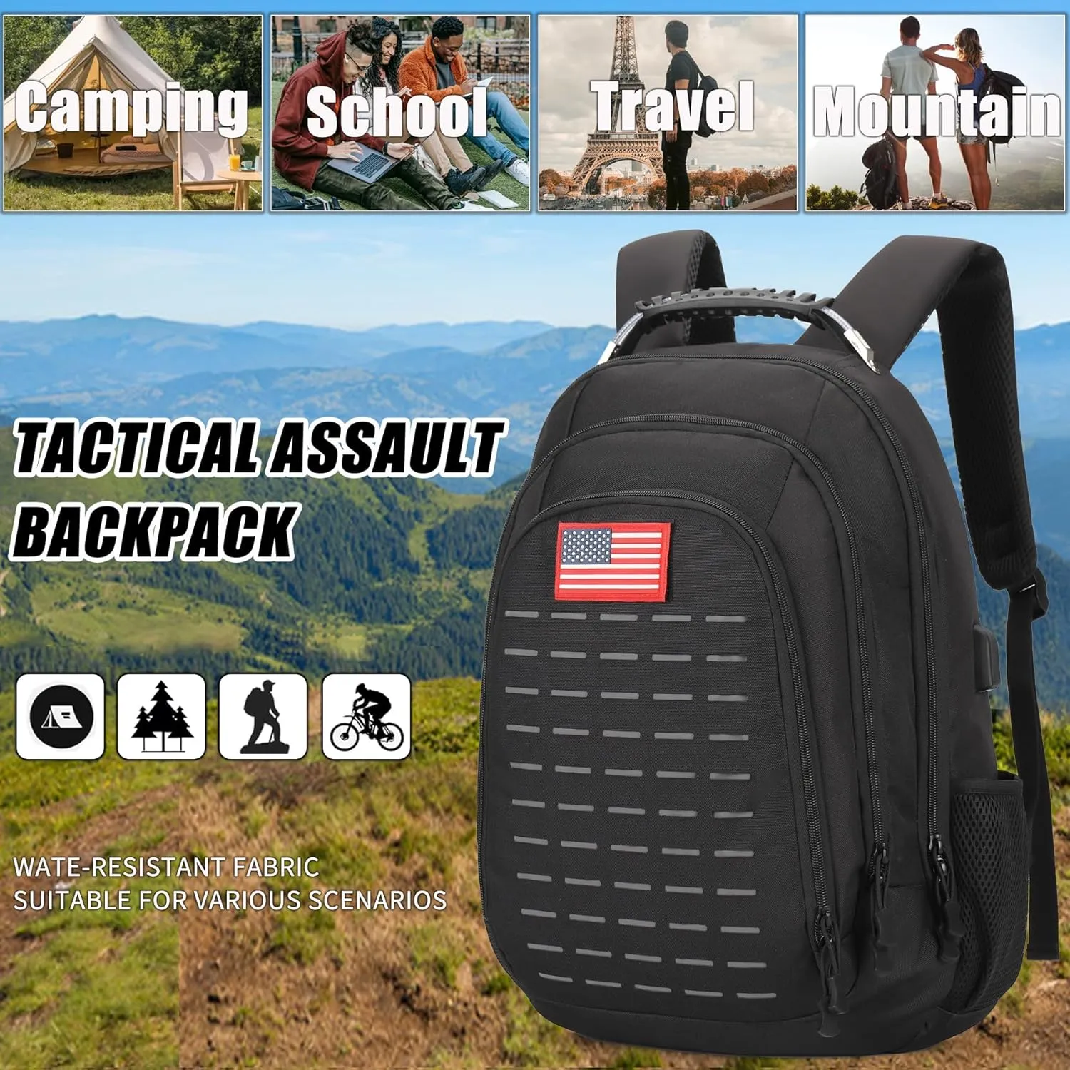 Camo Backpack for boys, Teen Boys Backpacks for School,Camo Bookbag for kid,Small Tactica Backpack for outdoor,with USB Charging Port,40L