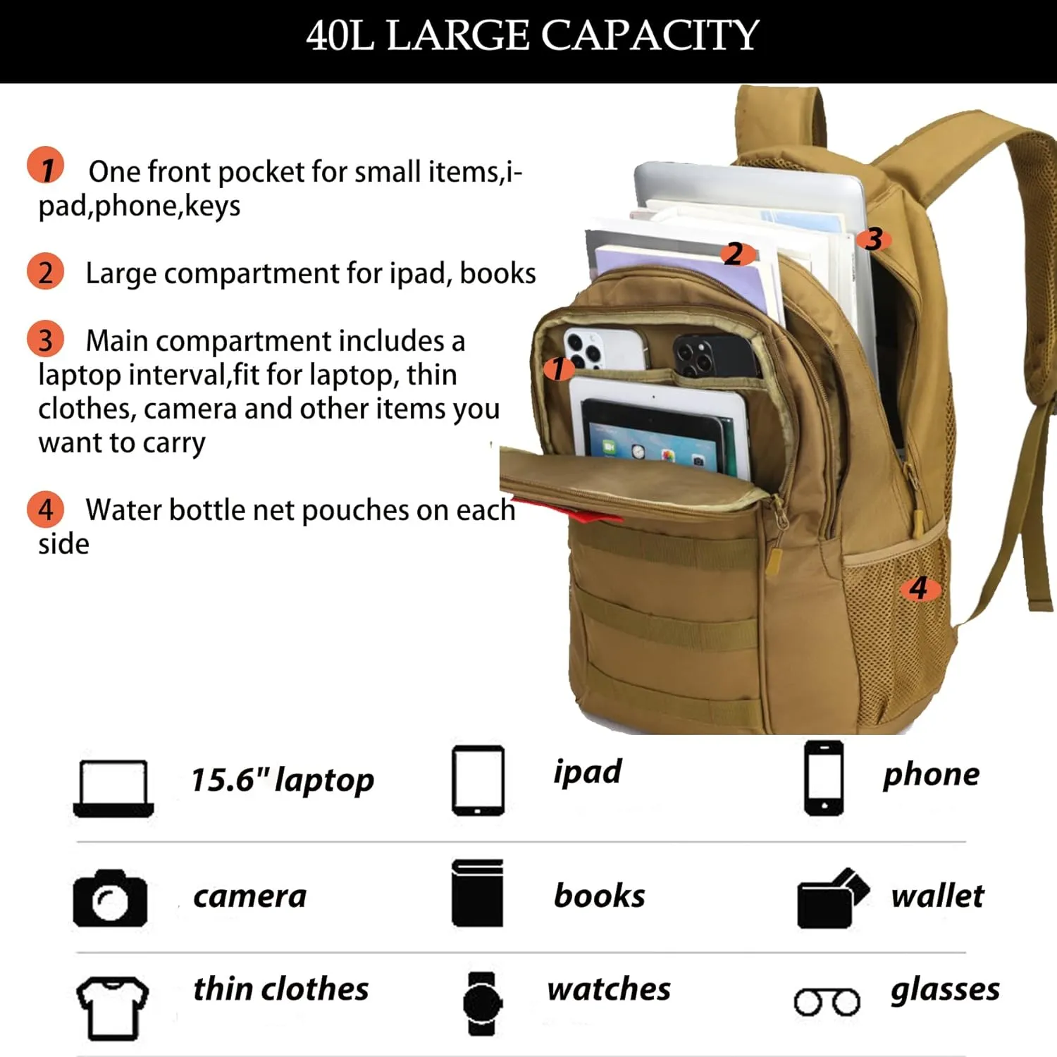 Camo Backpack,Boys Backpack for Scool Military,40L Army Bookbag Waterproof for Middle Elementary