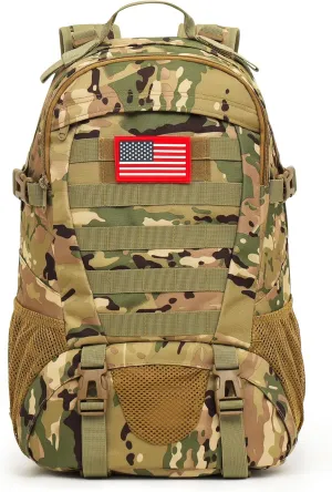 Camo Backpack,Military Tactical Backpack for Men with Flag Patch,30L School Backpack for Outdoor