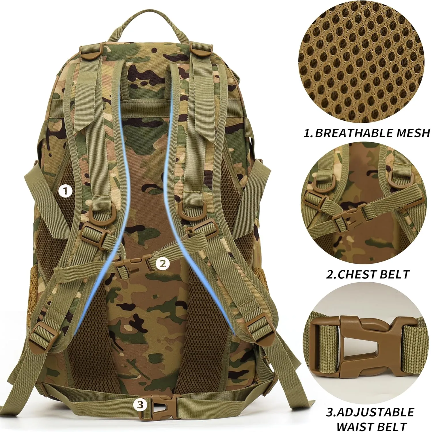 Camo Backpack,Military Tactical Backpack for Men with Flag Patch,30L School Backpack for Outdoor