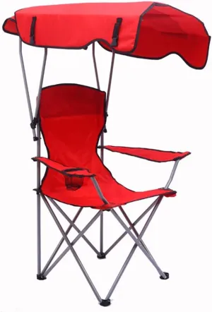 Camp Chairs with Shade Canopy Folding Camping Recliner Support 120Kg for Outdoor, Camp, Picnic, Hiking Folding Garden Camping Chair,Red