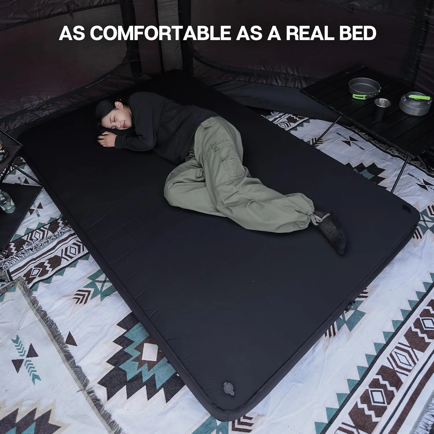 Camping Air Mattress Inflatable Mattress Blow Up Camping Mat Queen Size Twin Foam Sleeping Mat Airbed Portable for Camping Travel Home Outdoor Guests