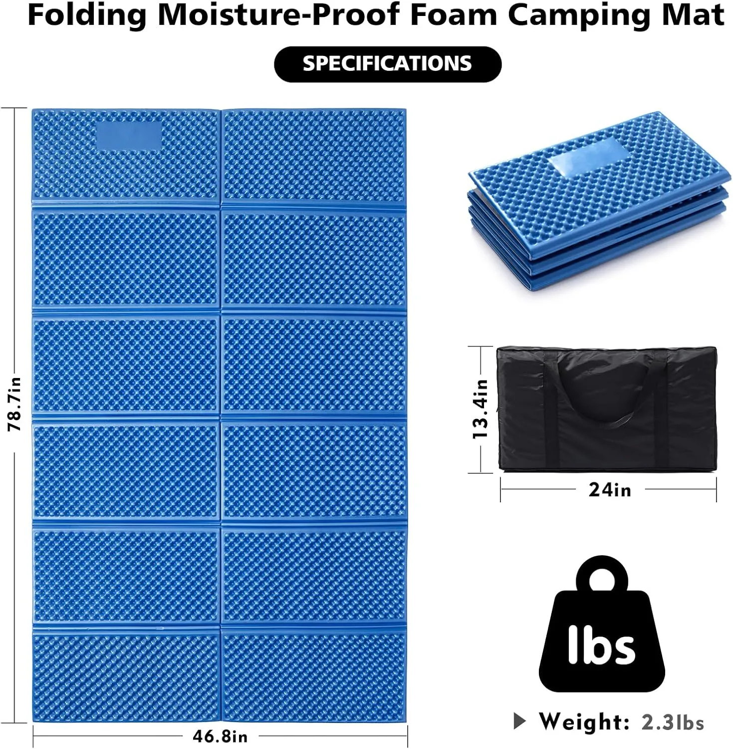 Camping Foam Sleeping Pad Lightweight Closed Cell Folding Camping Mat Moisture-Proof Camping Mattress Portable for Outdoor Hiking Mountaineering Blue