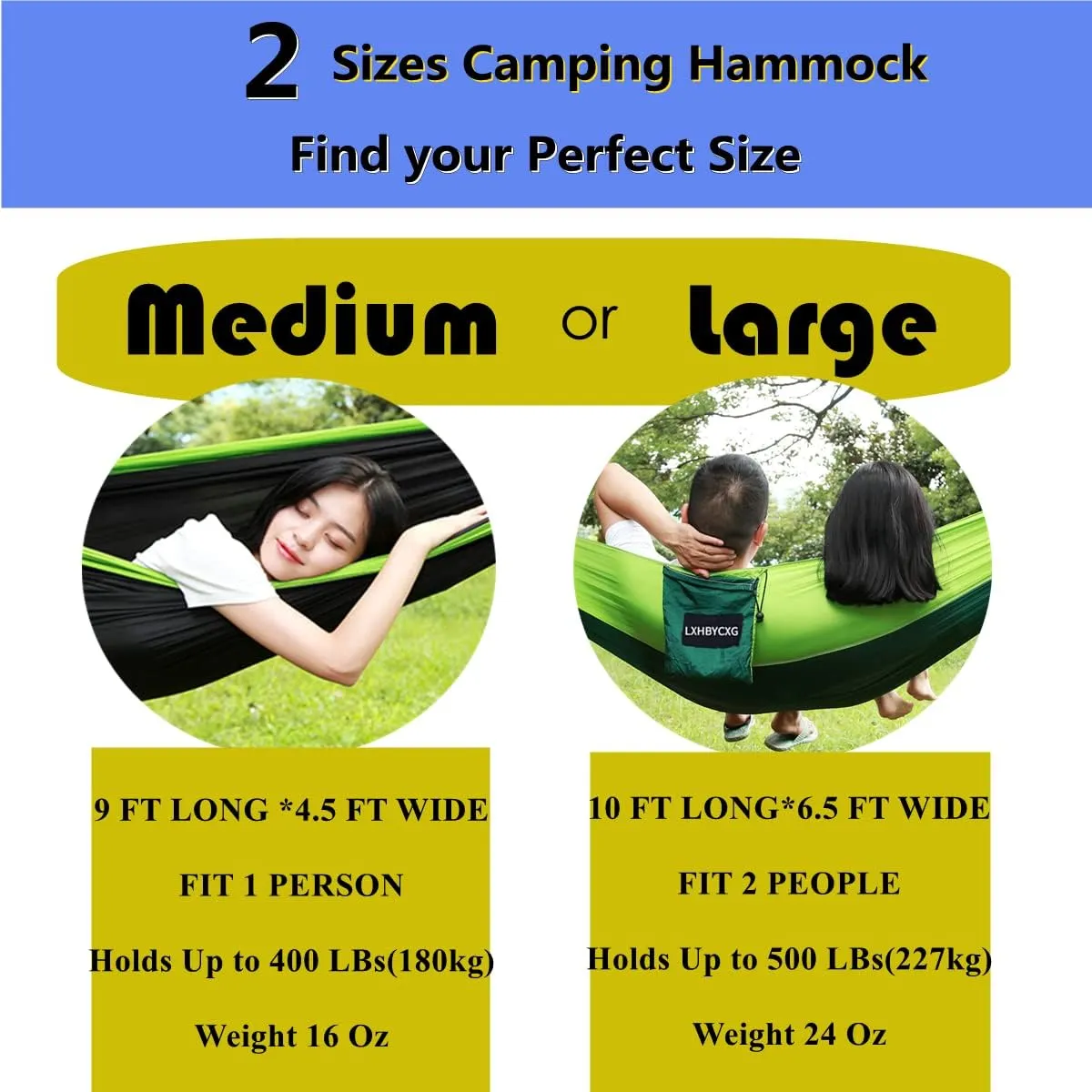 Camping Hammock Double & Single Portable Hammocks Ultralight Nylon Parachute Hammocks with 2 Tree Straps for Backpacking, Travel, Beach, Backyard, Camping, Hiking (Large, Army Green)