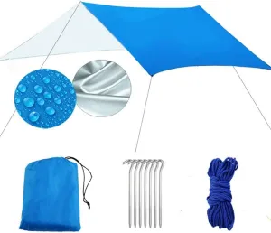 Camping Hammock Plane Lightweight Portable Rain Flying Tent Waterproof Easy for Hiking Picnic (Color : Blue, Size : 3 * 4m)