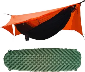 Camping Hammock Tent with Net and Rain Fly with Hammock Sleeping Pad, Ultralight Portable Double-Layer Hammock with Ridge Rope for Camping, Hiking and Backpacking