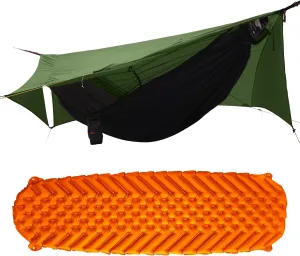 Camping Hammock Tent with Net and Rain Fly with Hammock Sleeping Pad, Ultralight Portable Double-Layer Hammock with Ridge Rope for Camping, Hiking and Backpacking