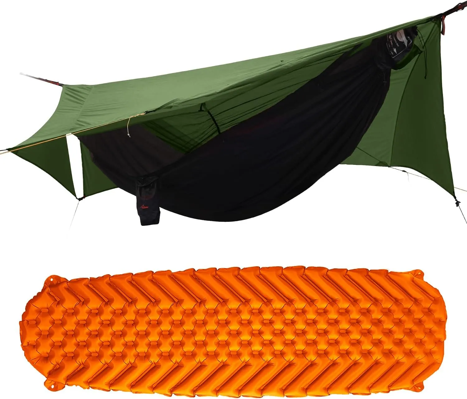Camping Hammock Tent with Net and Rain Fly with Hammock Sleeping Pad, Ultralight Portable Double-Layer Hammock with Ridge Rope for Camping, Hiking and Backpacking