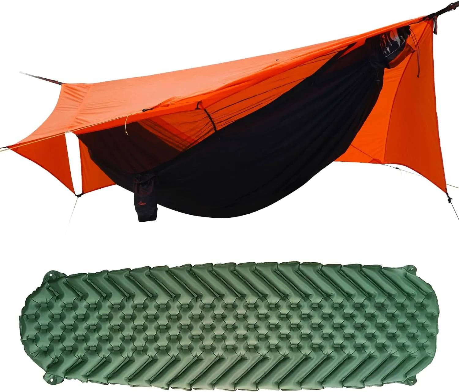 Camping Hammock Tent with Net and Rain Fly with Hammock Sleeping Pad, Ultralight Portable Double-Layer Hammock with Ridge Rope for Camping, Hiking and Backpacking