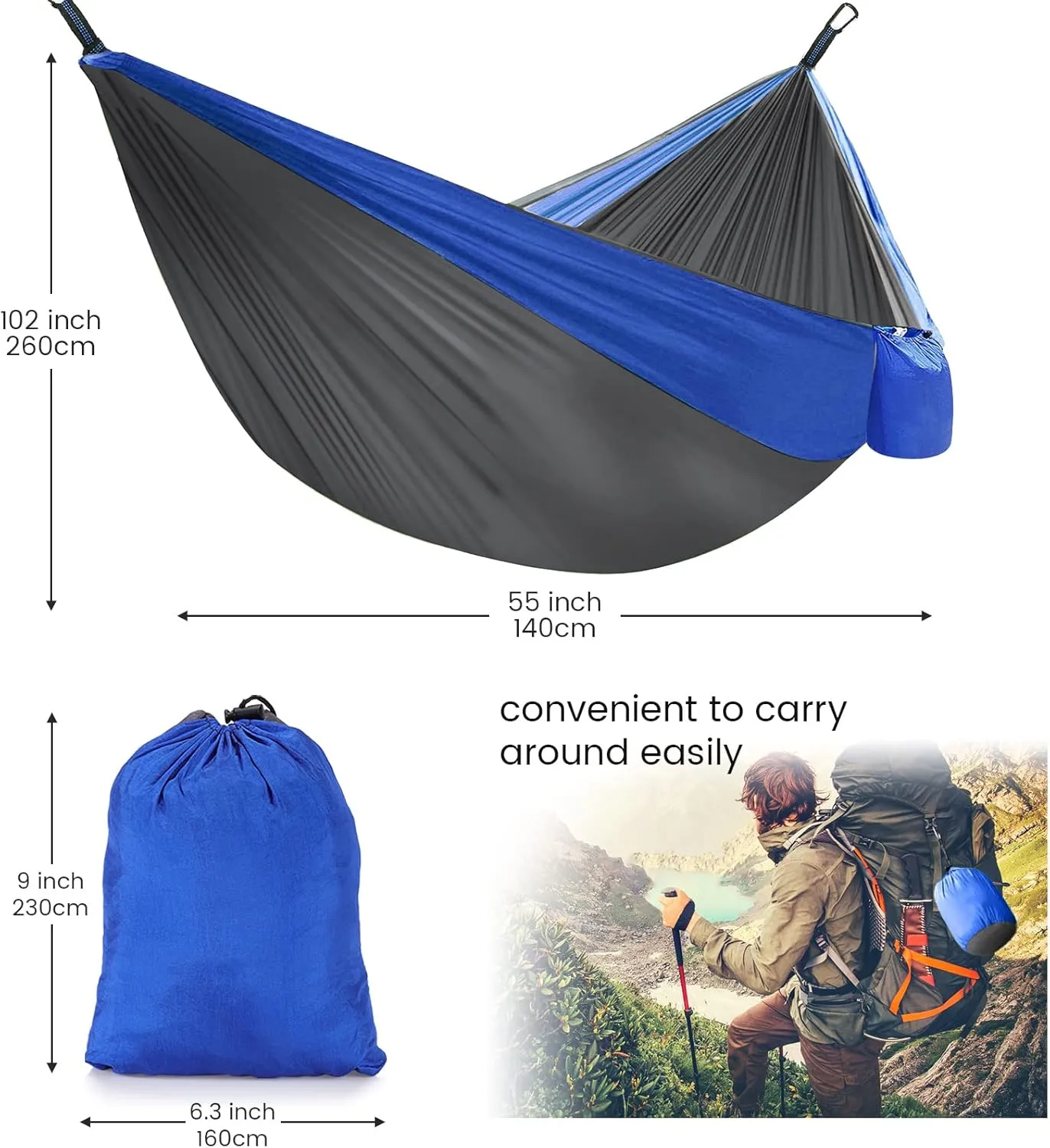 Camping Hammock with Mosquito Net & Rain Fly Tent Tarp & Tree Straps Portable Strong Nylon Hammock Parachute Tent w/Storage Bag for Camping Hiking Backyard Outdoor Backpacking Travel