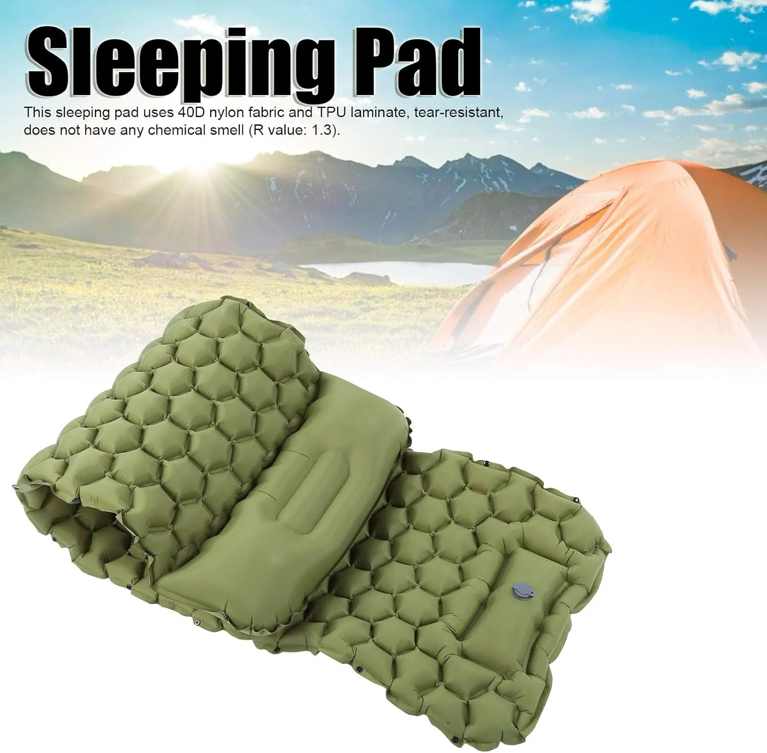 Camping Mattress Compact Lightweight Sleeping Mat Camping Sleeping Pad Mat Foot Press Inflatable Cushion Mattress for Tent Hiking Travel (OD Green)