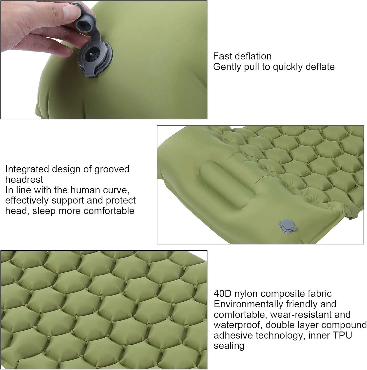 Camping Mattress Compact Lightweight Sleeping Mat Camping Sleeping Pad Mat Foot Press Inflatable Cushion Mattress for Tent Hiking Travel (OD Green)