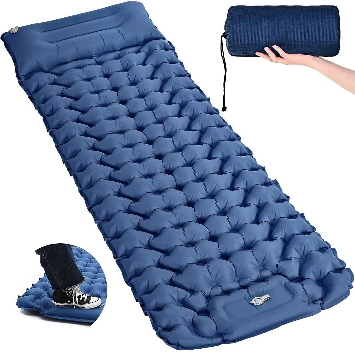 Camping Pad,Extra Thickness 3.9'' Inflatable Sleeping Pad for Camping with Pillow, Built-in Foot Pump, 77''*27'' Sleeping Mat with Carry Bag, Ultralight & Compact Camping Mattress for Hiking