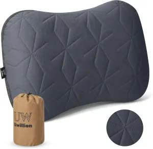 Camping Pillow with Removable Cover - Ultralight Inflatable Pillow for Camping Lightweight, Ergonomic and Washable for Camping, Hiking, and Travel Gray