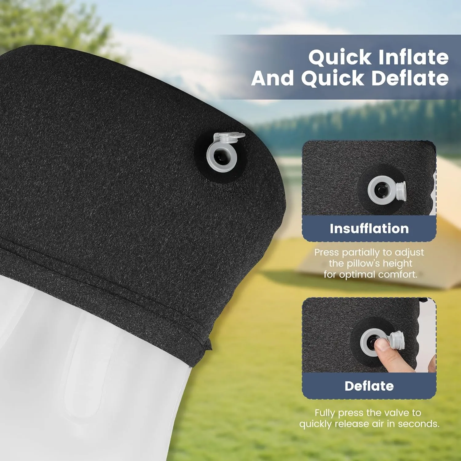 Camping Pillow with Removable Cover - Ultralight Inflatable Pillow for Camping Lightweight, Ergonomic and Washable for Camping, Hiking, and Travel Gray